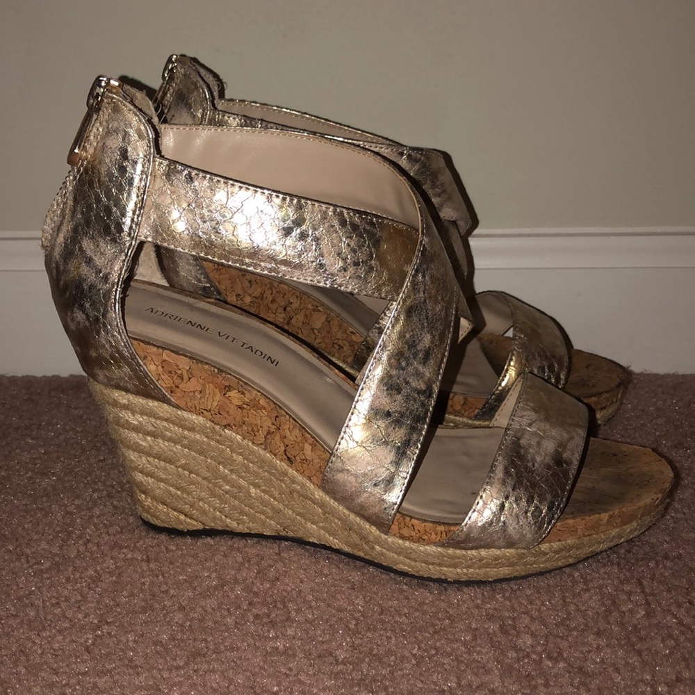 Adrienne Vittadini Gold Sandal Wedges